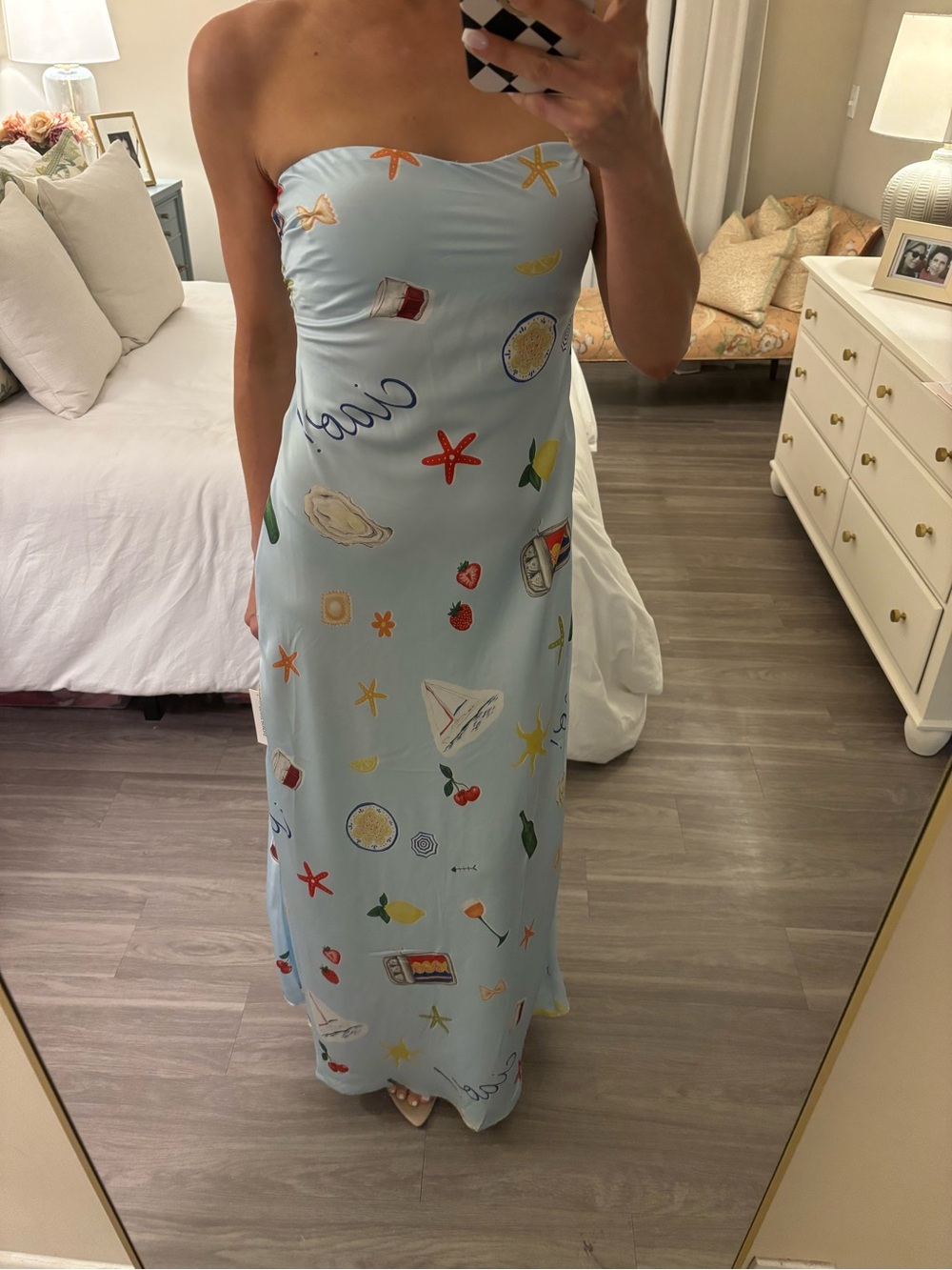 🍋 For Love & Lemons Marina “Ciao” Print Strapless Maxi Dress — NWT — Sz S